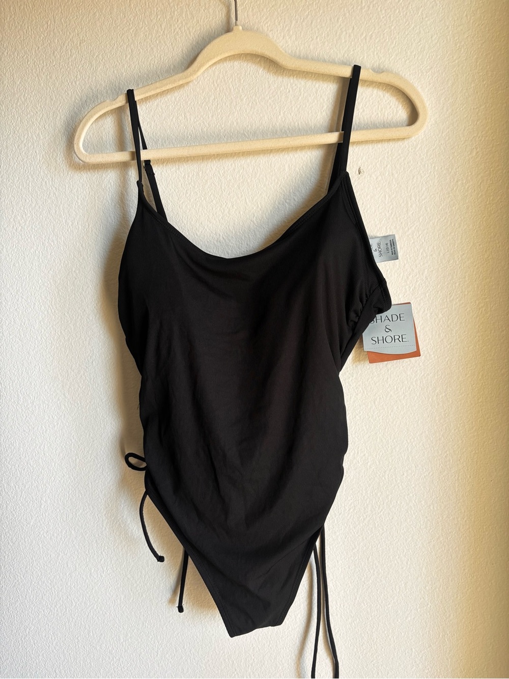 NWT Shade & Shore Black Ribbed One-Piece Swimsuit – Large